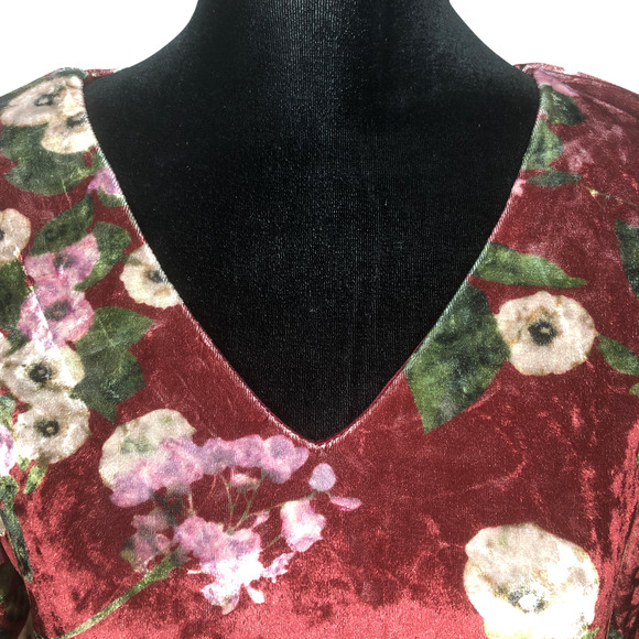 Loveriche Wine Mix Floral Velvet Dress - Size Medium - Picture 3 of 13